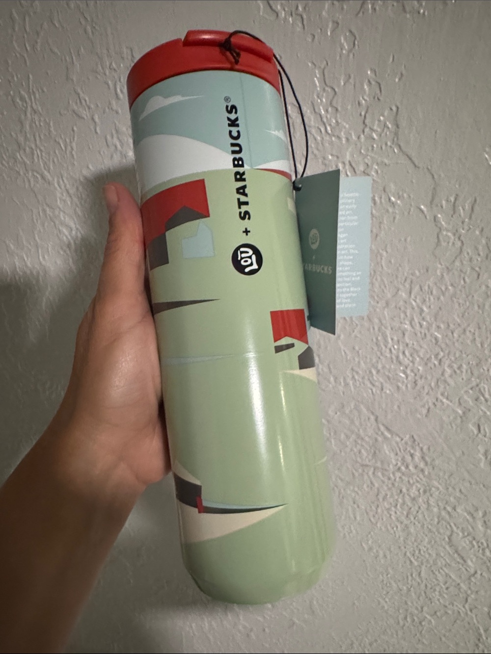 Starbucks Light Green & Red Slim Travel Tumbler